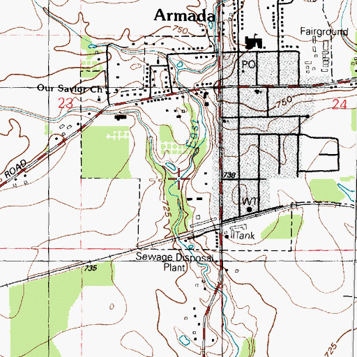 Topographic Map of Woodbeck Drain, MI
