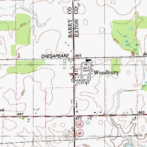 Topographic Map of Woodbury, MI