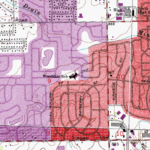 Topographic Map of Wooddale School, MI