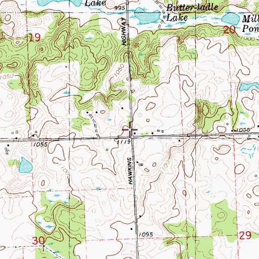 Topographic Map of Wooden School, MI