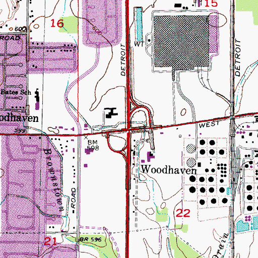 Topographic Map of Woodhaven, MI