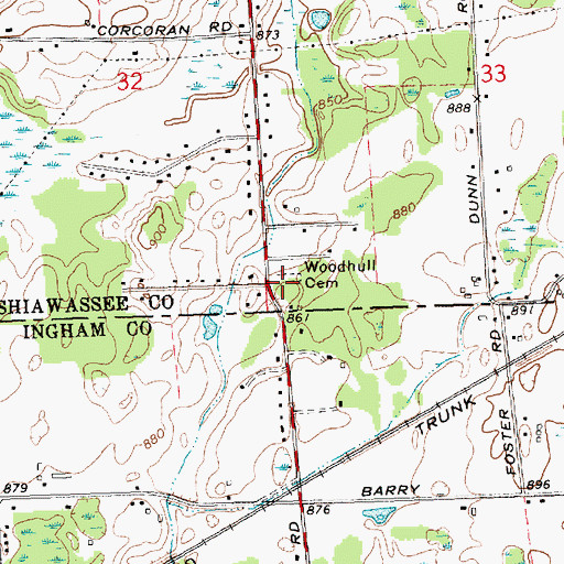 Topographic Map of Woodhull Cemetery, MI