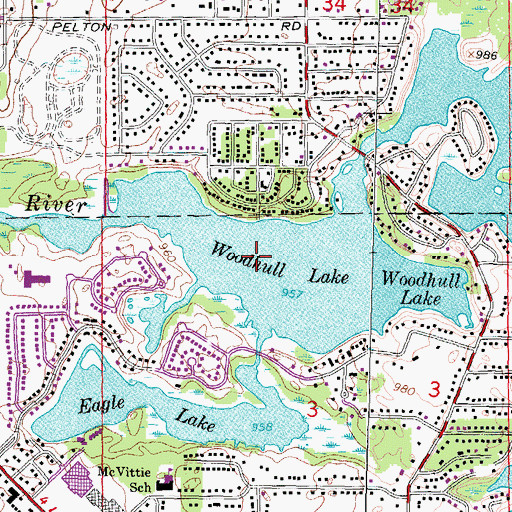 Topographic Map of Woodhull Lake, MI