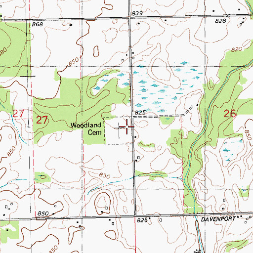 Topographic Map of Woodland Cemetery, MI
