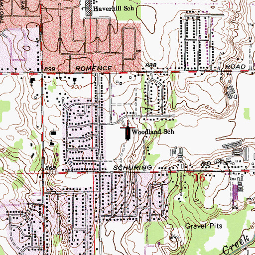 Topographic Map of Woodland School, MI