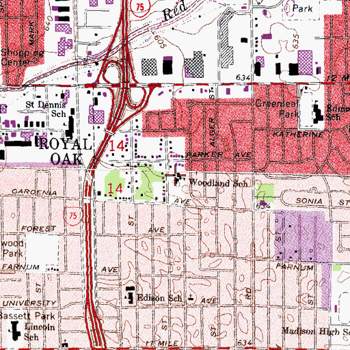 Topographic Map of Woodland School, MI