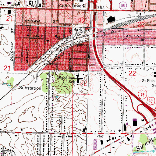 Topographic Map of Woodland School, MI