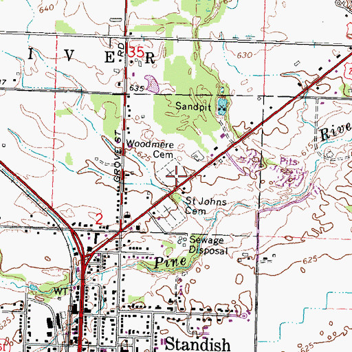 Topographic Map of Woodmere Cemetery, MI