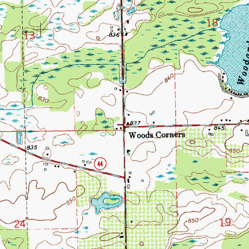Topographic Map of Woods Corners, MI