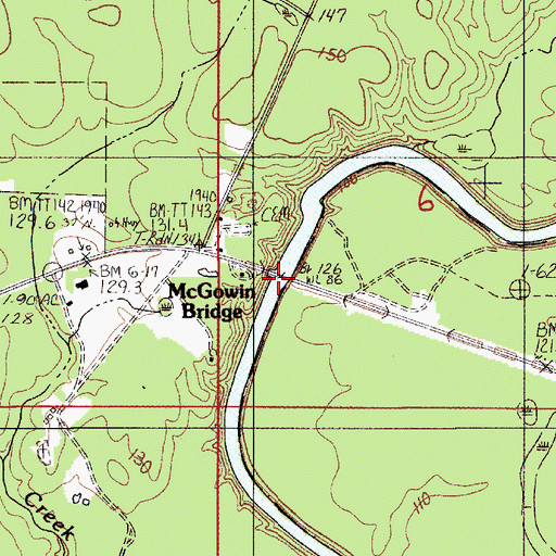 Topographic Map of McGowan Bridge, AL
