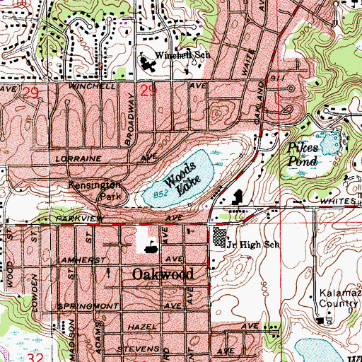 Topographic Map of Woods Lake, MI