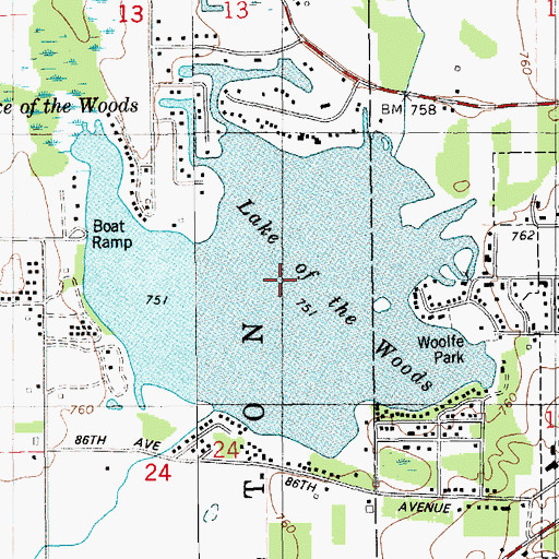 Topographic Map of Lake of the Woods, MI