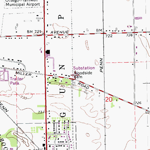 Topographic Map of Woodside Cemetery, MI
