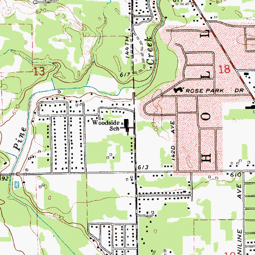 Topographic Map of Woodside School, MI