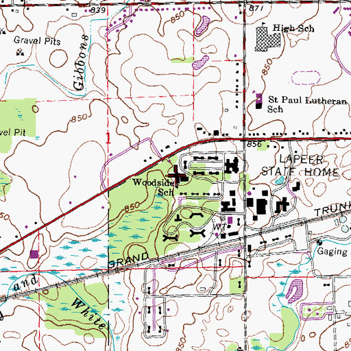 Topographic Map of Woodside School, MI