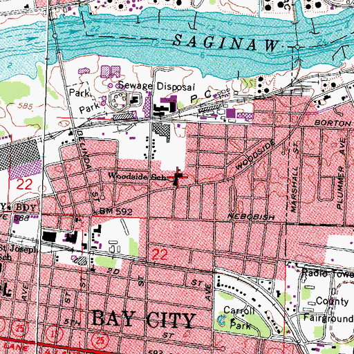 Topographic Map of Woodside School, MI