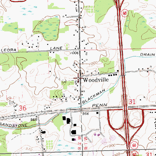 Topographic Map of Woodville, MI