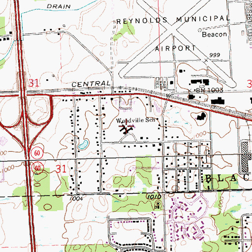 Topographic Map of Woodville School, MI