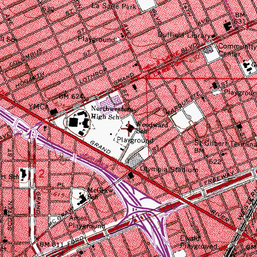 Topographic Map of Woodward School, MI