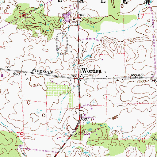 Topographic Map of Worden, MI