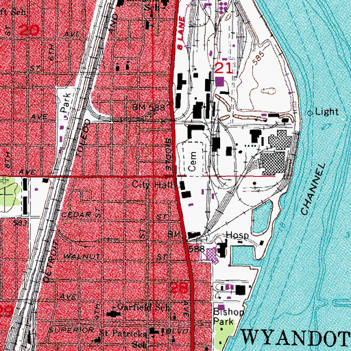 Topographic Map of Wyandotte, MI