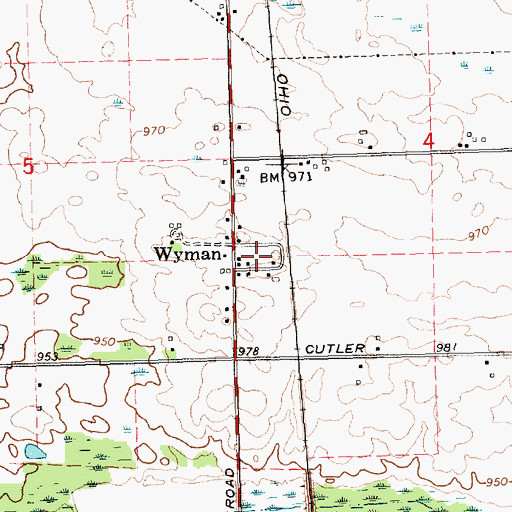Topographic Map of Wyman, MI