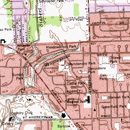 Topographic Map of Wyndemere Park, MI
