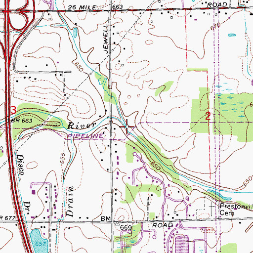 Topographic Map of Yates Drain, MI