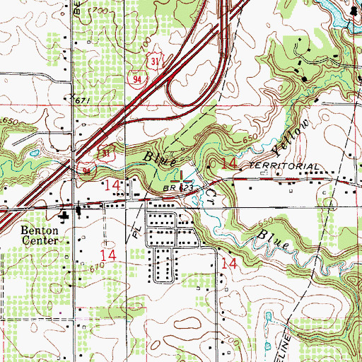 Topographic Map of Yellow Creek, MI