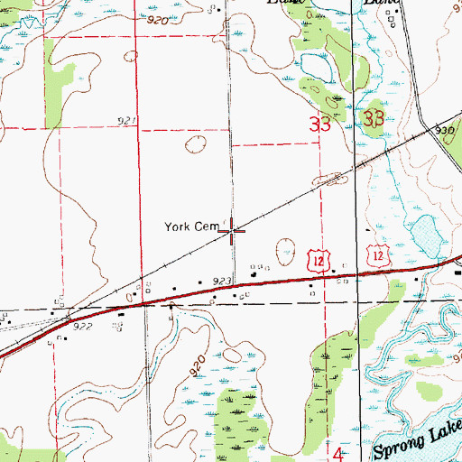 Topographic Map of York Cemetery, MI