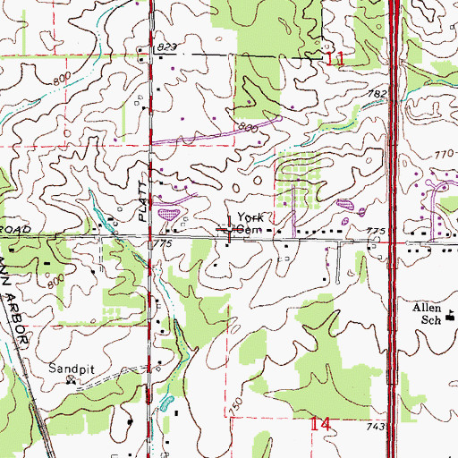 Topographic Map of York Cemetery, MI