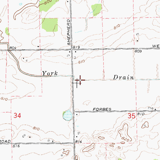 Topographic Map of York Drain, MI