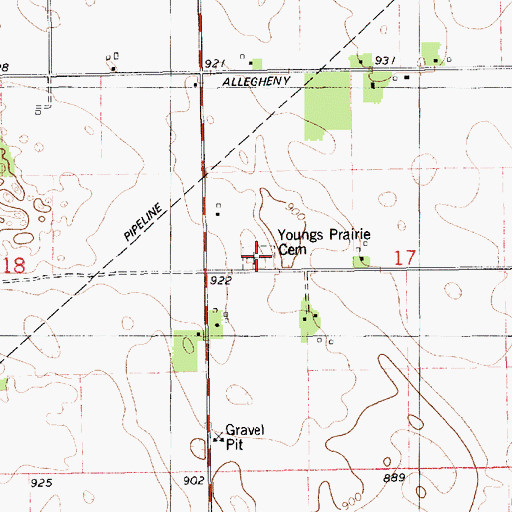 Topographic Map of Youngs Prairie Cemetery, MI