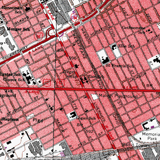 Topographic Map of Zieger Hospital, MI