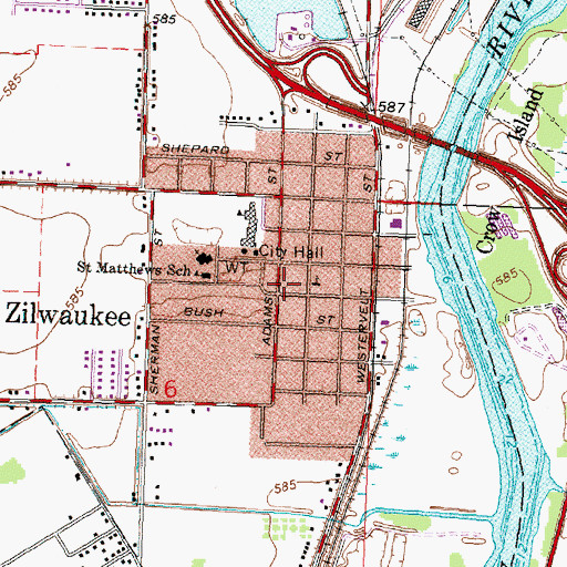 Topographic Map of Zilwaukee, MI