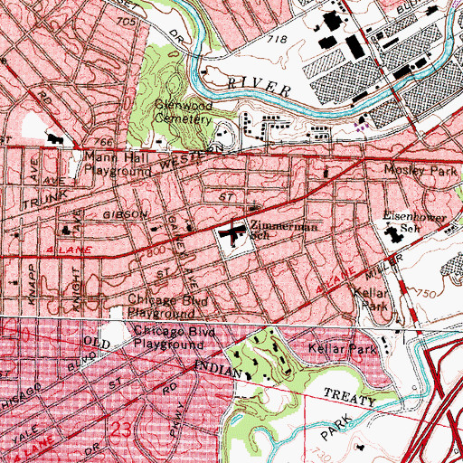 Topographic Map of Zimmerman School, MI