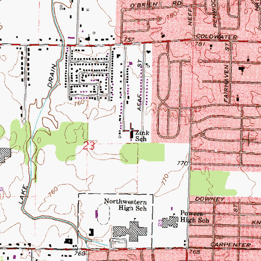 Topographic Map of Zink School, MI