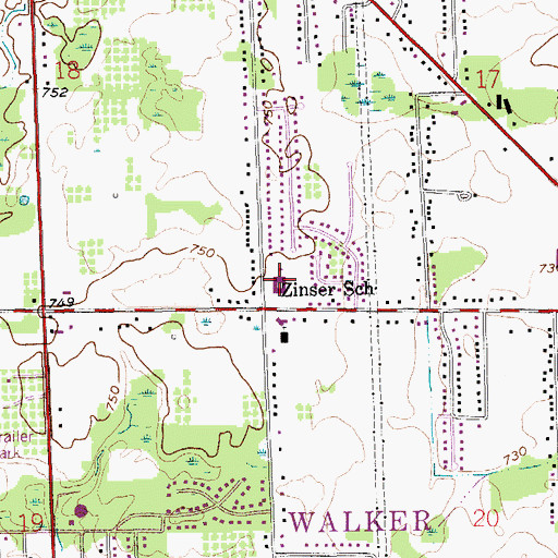 Topographic Map of Zinser School, MI