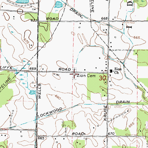 Topographic Map of Zion Cemetery, MI