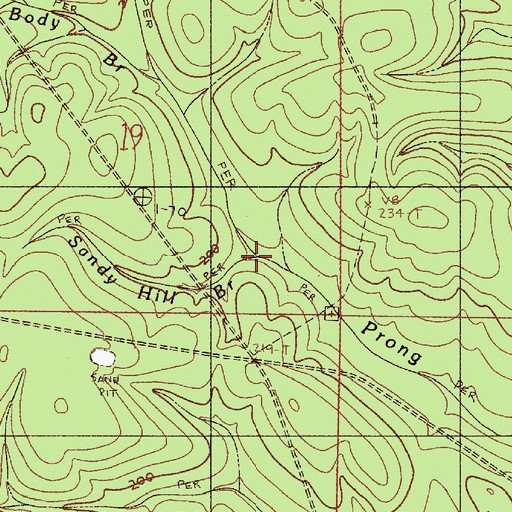 Topographic Map of Sandy Hill Branch, AL