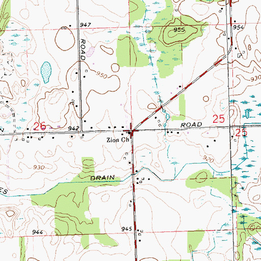 Topographic Map of Zion Church, MI