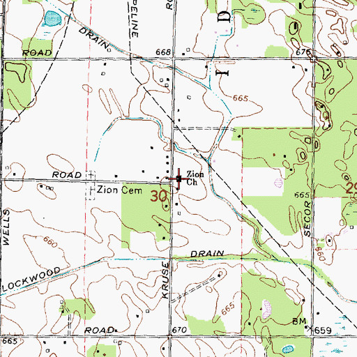 Topographic Map of Zion Church, MI