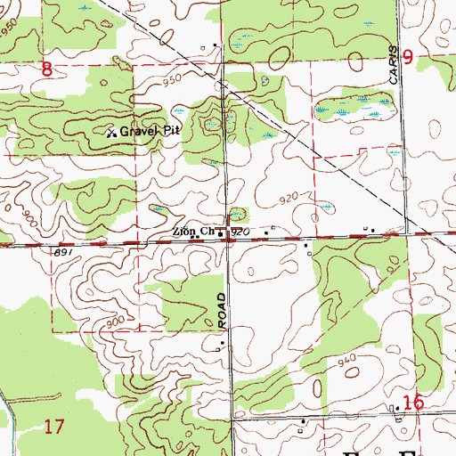 Topographic Map of Zion Church, MI