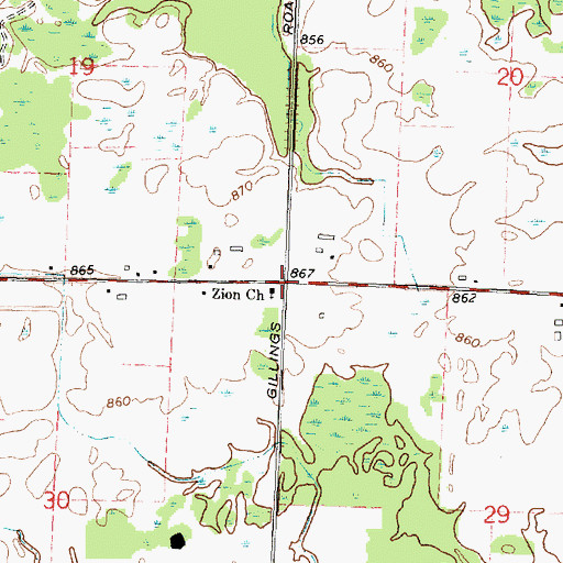 Topographic Map of Zion Church, MI