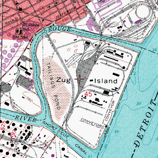 Topographic Map of Zug Island, MI