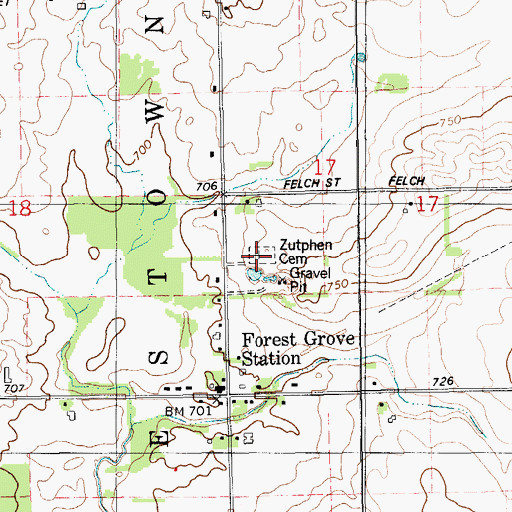 Topographic Map of Zutphen Cemetery, MI