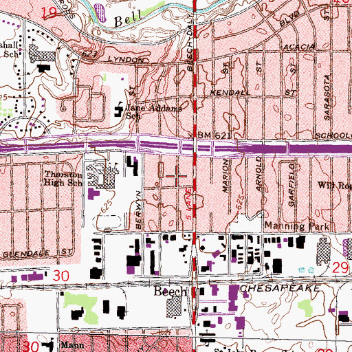 Topographic Map of Redford, MI
