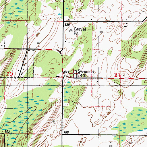 Topographic Map of Swedish Cemetery, MI