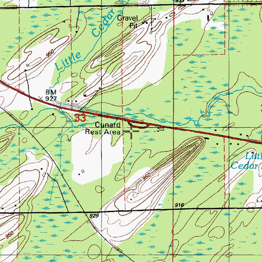 Topographic Map of Cunard Rest Area, MI