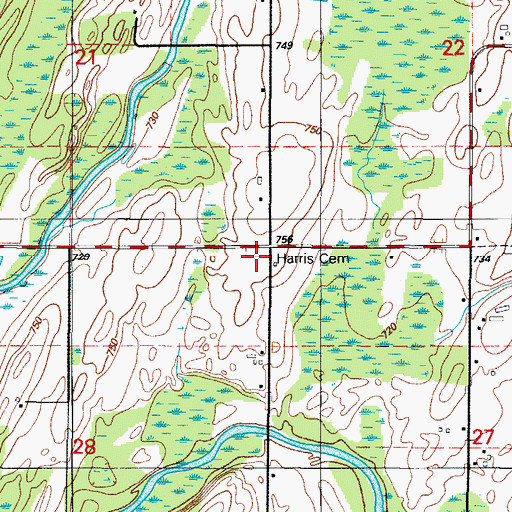 Topographic Map of Harris Cemetery, MI
